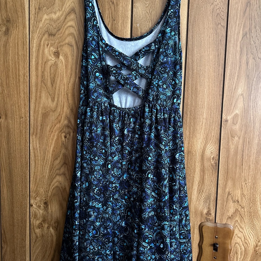 medium Hot Topic Day of the Dead Skull Skater Dress with Crossed Back